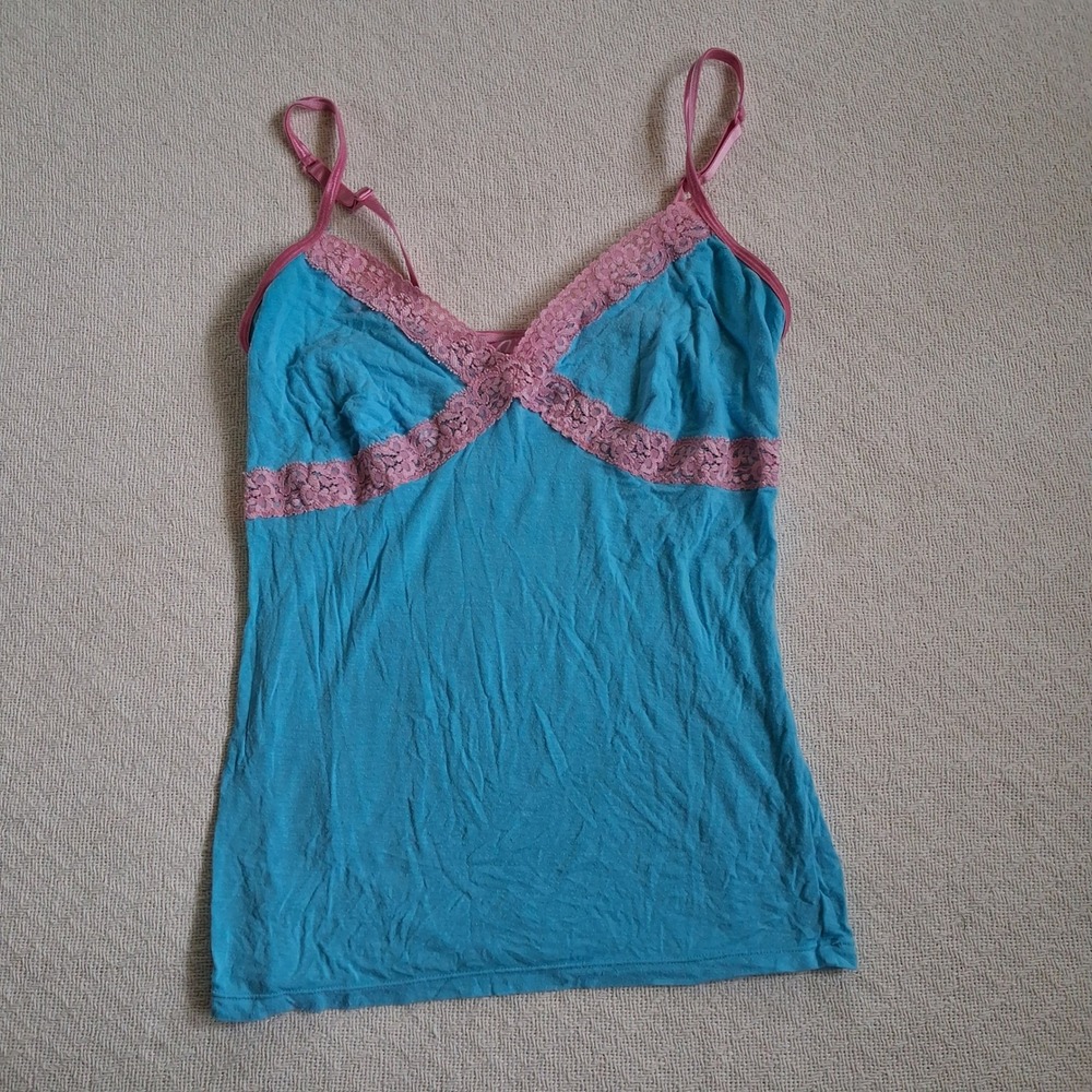 PINK y2k lace cami pink blue 2000s coquette soft girl feminine 2005 vintage